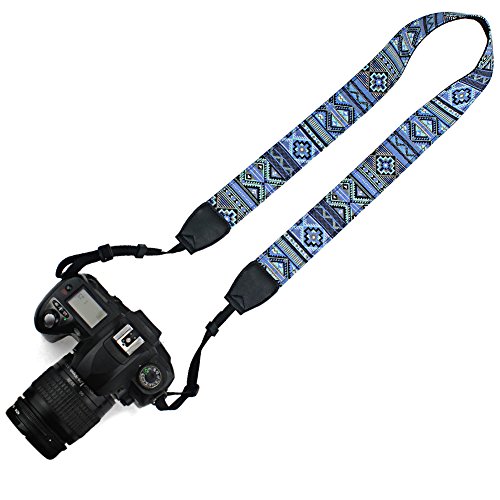 Product Cover Elvam Universal Men and Women Camera Strap Belt Compatible for All DSLR Camera and SLR Camera - Blue Pattern Striped