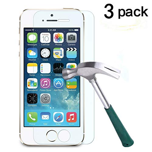 Product Cover TANTEK LLL63 iPhone 5/5C/5S/SE Screen Protector, Anti-Bubble, HD Ultra Clear, Premium Tempered Glass - 3 Piece