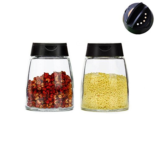 Product Cover Hineway Double Lid Seasoning Box, Salt and Pepper Shakers Barbecue Spice Jar Condiment Glass Bottles Pepper Shakers Kitchen Supplies (2 Piece, Black)
