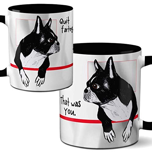 Product Cover Farting Boston Terriers Mug by Pithitude - One Single 11oz. Black Coffee Cup