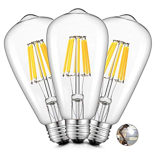 Product Cover CRLight 8W LED Edison Bulb 4000K Daylight White 800LM Dimmable, 80W Incandescent Equivalent, Replace 16W Compact Fluorescent CFL Bulbs, E26 Base Vintage ST64 Clear Glass LED Filament Bulbs, 3 Pack