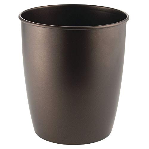 Product Cover mDesign Round Metal Small Trash Can Wastebasket, Garbage Container Bin for Bathrooms, Powder Rooms, Kitchens, Home Offices - Durable Steel - Bronze