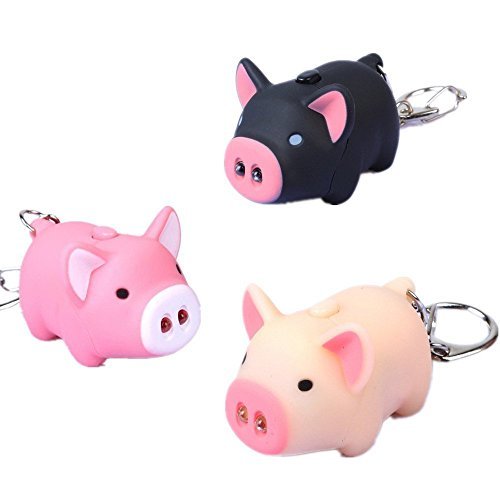 Product Cover Y&Y Star 3pcs/lot Cartoon Oink Piggy Light & Sound Keychains Pink, Beige, Black Little Piggy Design Led Keychain Flashlight (3pcs)