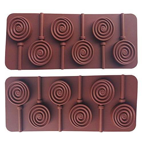 Product Cover AxeSickle 2pcs Silicone Lollipop Mold DIY Silicone Mould Round Chocolate molds and Plastic Rod.