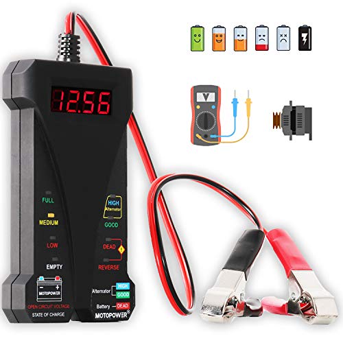 Product Cover MOTOPOWER MP0514A 12V Digital Car Battery Tester Voltmeter and Charging System Analyzer with LCD Display and LED Indication - Black Rubber Paint