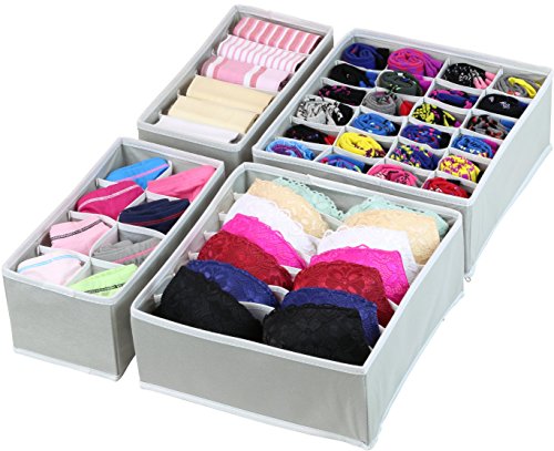 Product Cover Simple Houseware Closet Underwear Organizer Drawer Divider 4 Set, Gray