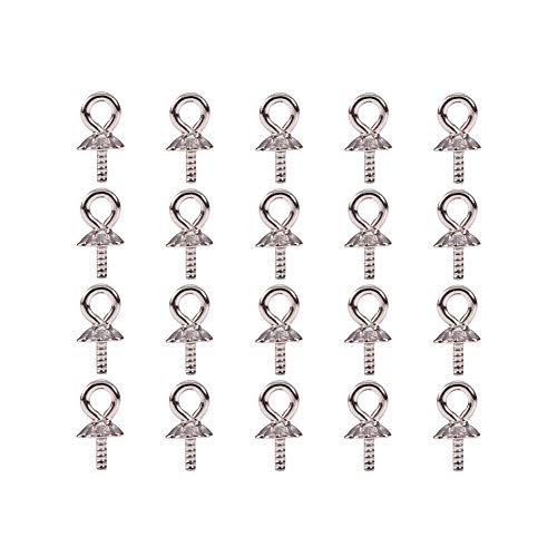 Product Cover PandaHall Elite 20 Pcs 925 Sterling Silver Cup Pearl Screw Eye Pin Bail Peg Pendants 5.5x3mm for Half-drilled Beads Jewelry Making