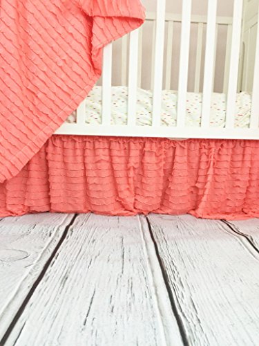 Product Cover Light Coral Ruffled Crib Bed Skirt, Baby Girl Dust Ruffle, Luxury Bedding for Mermaid, Unicorn, Boho Nursery/Toddler Bedroom