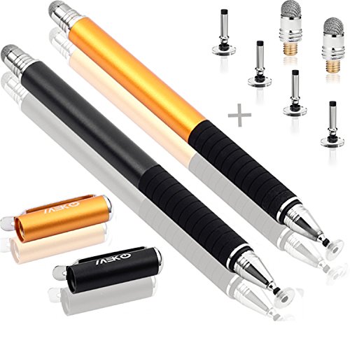 Product Cover MEKO(TM) (2 Pcs)[2 in 1 Precision Series] Disc Stylus/Styli Bundle with 4 Replaceable Disc Tips, 2 Replaceable Fiber Tips for All Touch Screen Devices - (Black/Gold)