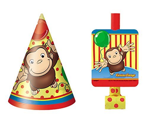 Product Cover Curious George 8 Party Hats and 8 Blowouts Bundle Birthday Pack