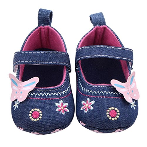 Product Cover Voberry Baby Girls Soft Soled Butterfly Crib Moccasins Canvas Mary Jane Shoes (6~12 Month, Blue)