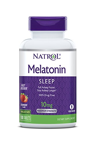 Product Cover Natrol Melatonin Fast Dissolve Tablets, Helps You Fall Asleep Faster, Stay Asleep Longer, Easy to Take, Dissolves in Mouth, Faster Absorption, Maximum Strength, Strawberry Flavor, 10mg, 100Count