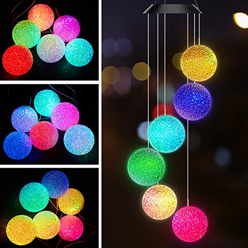Product Cover AceList Color Changing Solar Power Wind Chime Crystal Ball Wind Chime Wind Mobile Portable Waterproof Outdoor Windchime Light for Patio Yard Garden Home
