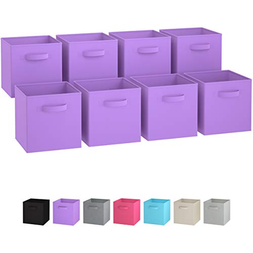Product Cover Royexe Storage Bins - Set of 8 - Storage Cubes | Foldable Fabric Cube Baskets Features Dual Handles. Cube Storage Bins. Closet Shelf Organizer | Collapsible Nursery Drawer Organizers (Purple)