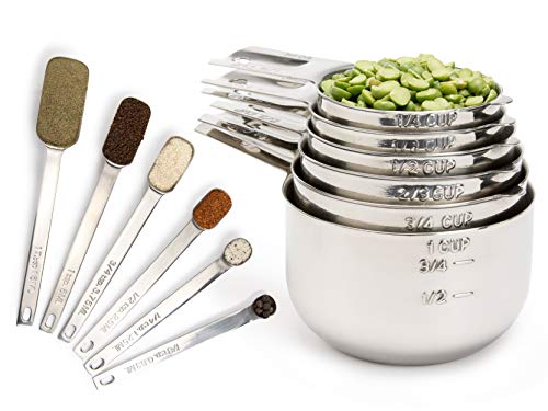Product Cover Simply Gourmet Measuring Cups and Measuring Spoons Set. Includes 12 Stainless Steel Measuring Cups and Spoons. Liquid Measuring Cup or Dry Measuring Cup Set. Stainless Measuring Cups, Nesting Cups