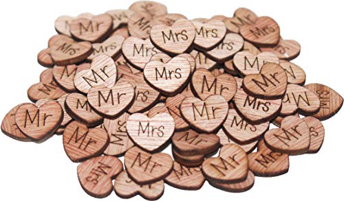 Product Cover 100 Mr Mrs Wooden Hearts - Wood Table Confetti, Embellishments, Scatters, Invitations, Table Decor, Rustic Weddings and Events