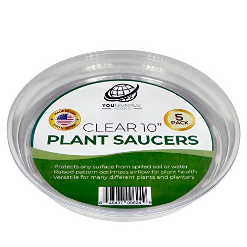 Product Cover YOUniversal Products 5 Pack of 10 Inch Clear Plastic Plant Saucers for Indoor and Outdoor Plants