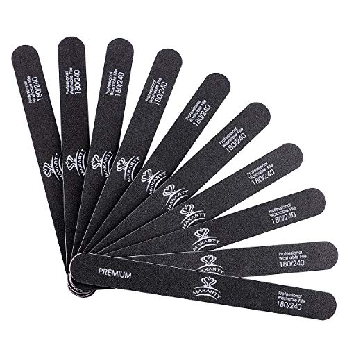 Product Cover MAKARTT Nail Files 180 240 Grit for Poly Nail Extension Gel Acrylic Nails Files Double Sided Black Washable 10 Nail File Set Manicure Tools F-01