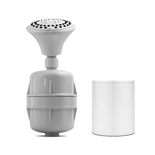 Product Cover White Shower Filter w/ 5 Function Massager Head - ProMax Water Filter Cartridge removes Chlorine and Hard Water Minerals - Great for Dry, Sensitive Skin, and Hair - High Pressure and Water Saving