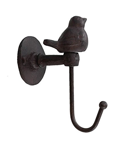 Product Cover CTW 520013 Decorative Cute Metal Bird Wall Mounted Hook for Hanging Pet Leashes Coats Scarfs Bags Keys Caps Hats Towels Cast Iron Metal, Rustic Country Farmhouse Style Home Decor, Brownish Black