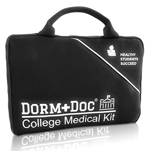 Product Cover College First Aid Medical Kit Dorm Room Essential - Complete 125 Piece Kit First Aid 6 OTC Meds Pharmacist Designed
