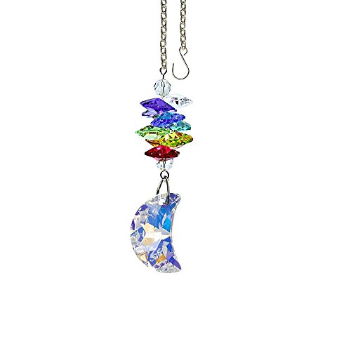 Product Cover Crystal Suncatcher 3 inch Crystal Ornament Aurora Borealis Faceted Half Moon Prism Colorful Cascade Prisms Rainbow Maker Made with Genuine Swarovski Crystals