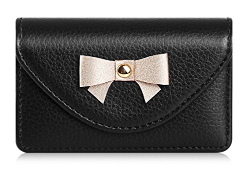 Product Cover FYY Handmade Premium Leather Business Name Card Case Universal Card Holder with Magnetic Closure (Hold 30 pics of Cards) Black