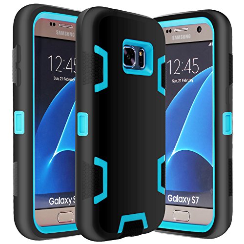 Product Cover E LV Galaxy S7 Case Hybrid Defender Rugged Shockproof Dirtproof Case Cover for Samsung Galaxy S7 - [Black/Turquoise]