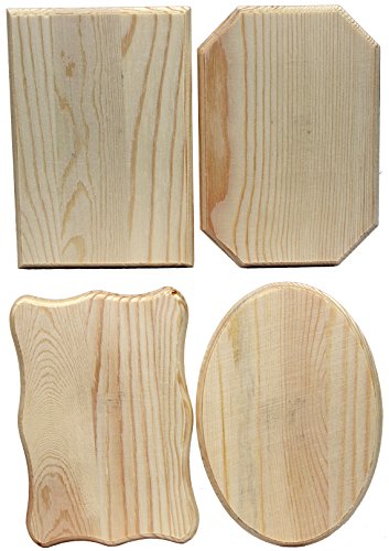 Product Cover Creative Hobbies Unfinished Wood Plaques, 6.5 Inch x 4.5 Inch, 4 Assorted Shapes