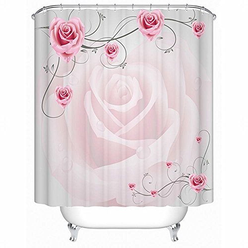 Product Cover Alicemall pink flower shower curtain 72in x 72in, polyester fabric shower curtain bathroom accessories shower curtain with 12 free hooks