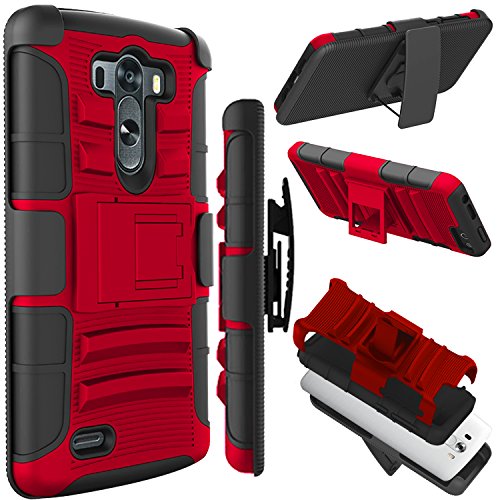 Product Cover LG G3 Case (5.5 inch), Zenic(TM) Hybrid Dual Layer Armor Defender Full-Body Protective Case Cover with Kickstand & Belt Clip Holster Combo for LG G3 (Red/Black)