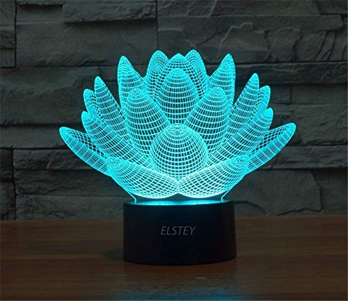Product Cover Elstey Blooming Lotus 3D Model Visual Optical Illusion 7 Color Change Touch Switch Nightlight LED Desk Lamp