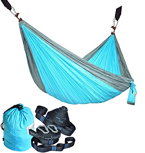 Product Cover Cutequeen Trading Single Nest Parachute Nylon Fabric Hammock with Tree Straps;Color: Sky Blue/Grey