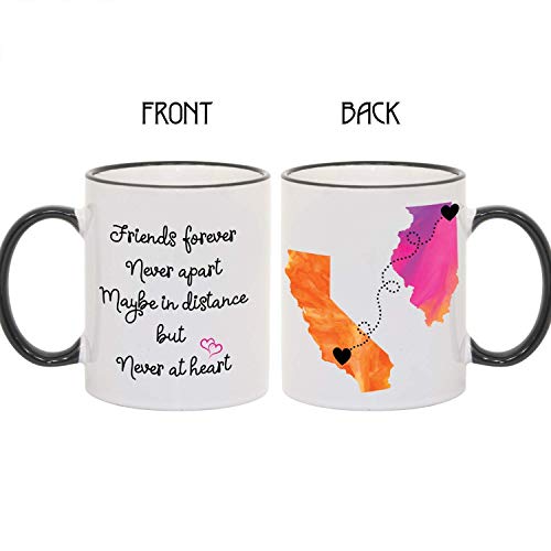 Product Cover Best Friends Personalized Long Distance Coffee Mug, States and Countries, Friendship Gift, 11oz or 15oz