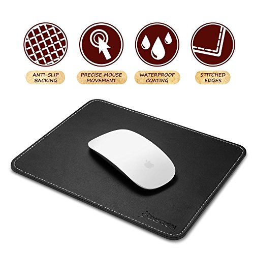 Product Cover Insten Premium Leather Mouse Pad with Waterproof Coating, Non Slip & Elegant Stitched Edges, Black