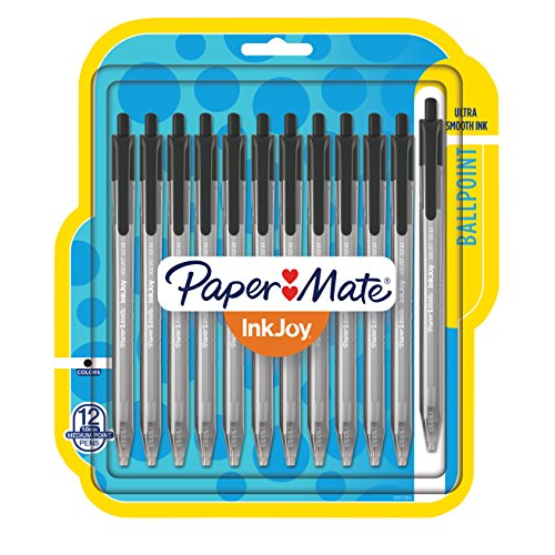 Product Cover Paper Mate InkJoy 100RT Retractable Ballpoint Pens, Medium Point, Black, 12 Pack (1951394)