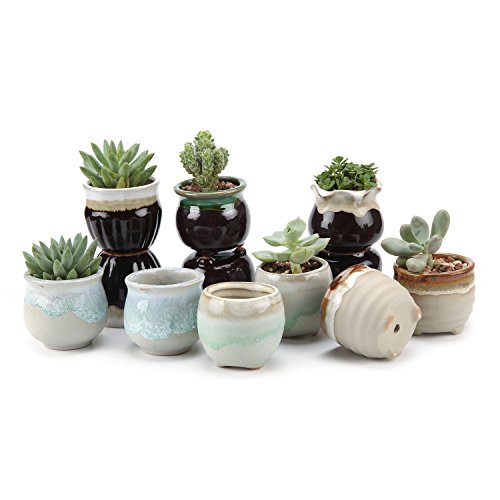 Product Cover T4U Small Ceramic Succulent Planter Pots with Drainage Hole Set of 12, Sagging Glazed Porcelain Handicraft as Gift for Mom Sister Aunt Best for Home Office Restaurant Table Desk Window Sill Decoration