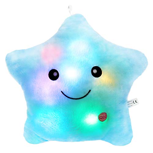 Product Cover WEWILL Creative Glowing LED Night Light Twinkle Star Shape Plush Pillow Stuffed Toys, Blue