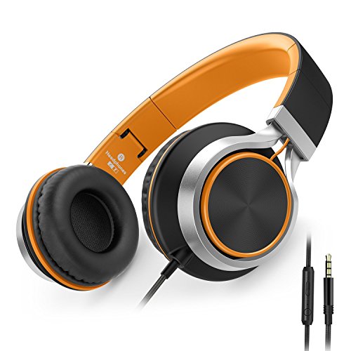 Product Cover Ailihen C8 Lightweight Foldable Headphone with Microphone Sound Control for iPhone, iPad, iPod, Android Smartphones, PC, Laptop, Mac, Tablet (Black/Orange)