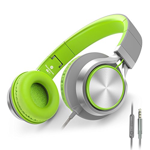 Product Cover Headphones,AILIHEN C8 Lightweight Foldable Headphones with Microphone and Volume Control for iPhone,iPad,iPod,Android Smartphones,PC,Laptop,Mac,Tablet,Headphone Headset for Music Gaming(Grey/Green)
