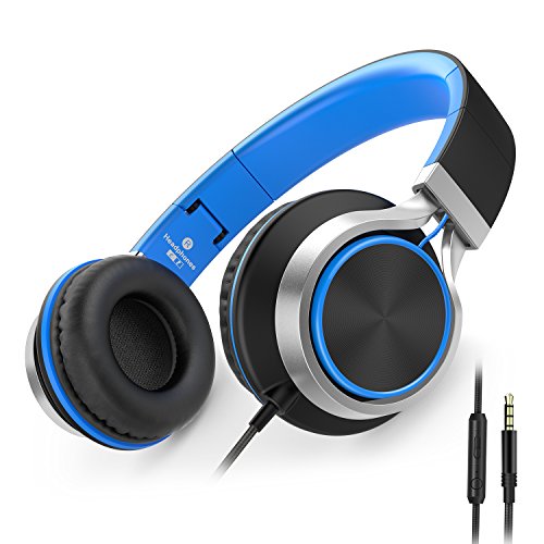 Product Cover AILIHEN C8 Wired Headphones with Microphone and Volume Control Folding Lightweight Headset for Cellphones Tablets Smartphones Laptop Computer PC Mp3/4 (Black/Blue)