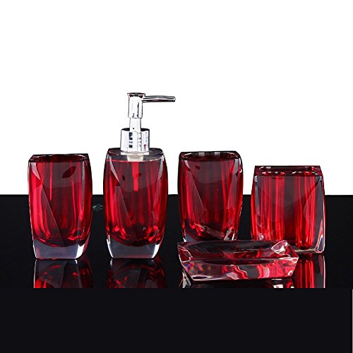 Product Cover LUANT Bathroom Accessory Set Resin Soap Dish, Soap Dispenser, Toothbrush Holder & Tumbler (No Tray, Red)