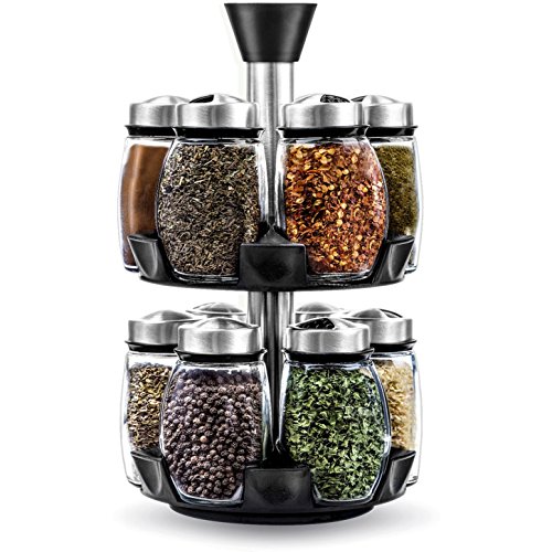 Product Cover 12-Jar Revolving Spice Rack Organizer, Spinning Countertop Herb and Spice Rack Organizer with 12 Glass Jar Bottles (Spices Not Included)