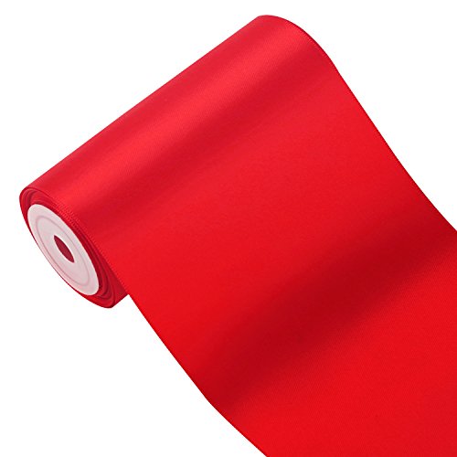 Product Cover LaRibbons 4 inch Wide Solid Color Double Face Satin Ribbon, Opening Ceremony Ribbon, Great for Chair Sash- 5 Yard/Spool (Red)