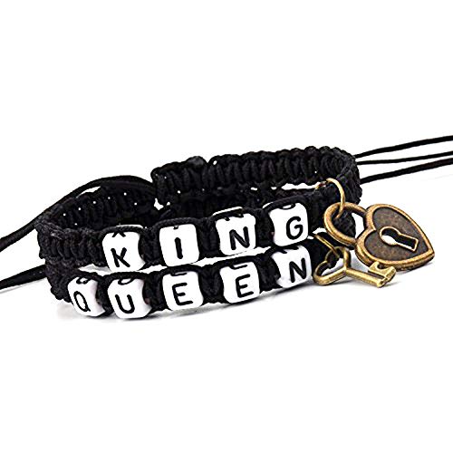 Product Cover Couple Bracelets, Morenitor Handmade You Are My Queen My King Key and Lock Braided Bracelet Beads with Rope Mother's Day Gifts for Mom and Dad