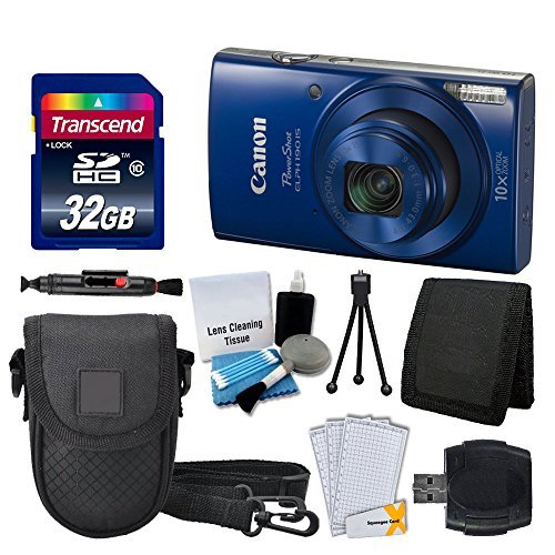 Product Cover Canon PowerShot ELPH 190 is Digital Camera (Blue) + Transcend 32GB Memory Card + Camera Case + USB Card Reader + Screen Protectors + Memory Card Wallet + Cleaning Pen + Great Value Accessory Bundle