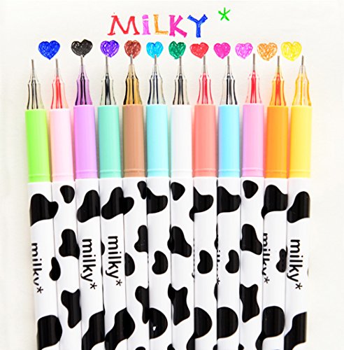 Product Cover Giant star 12 Pack Diamond Gel Pen Milky Cow Pens,set of 12 Assorted Colors(Milk 12 Pcs)