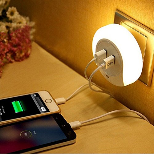 Product Cover LED Night Light with Dusk to Dawn Sensor and Dual USB Wall Plate Charger (Dual USB)