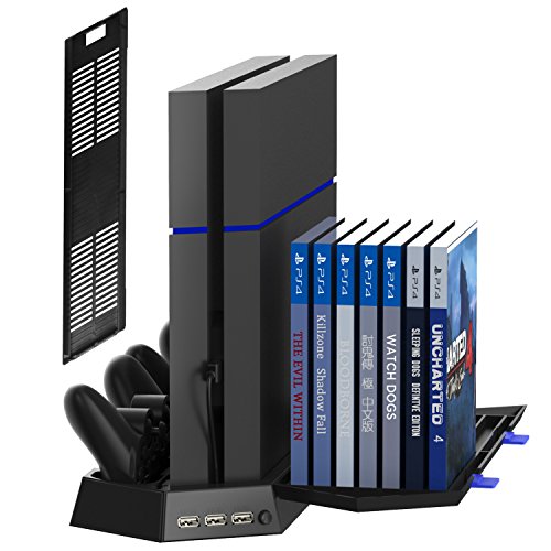 Product Cover Kootek Vertical Stand for PS4 Slim / Regular PlayStation 4 Cooling Fan Controller Charging Station with Game Storage and Dualshock Charger ( Not for PS4 Pro )