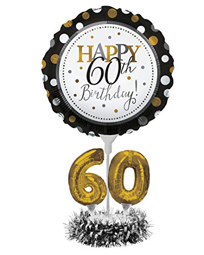 Product Cover Creative Converting Happy 60th Birthday Balloon Centerpiece Black and Gold for Milestone Birthday - 317308